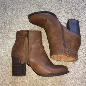 Brown Heel Tassle Booties (Read Description)